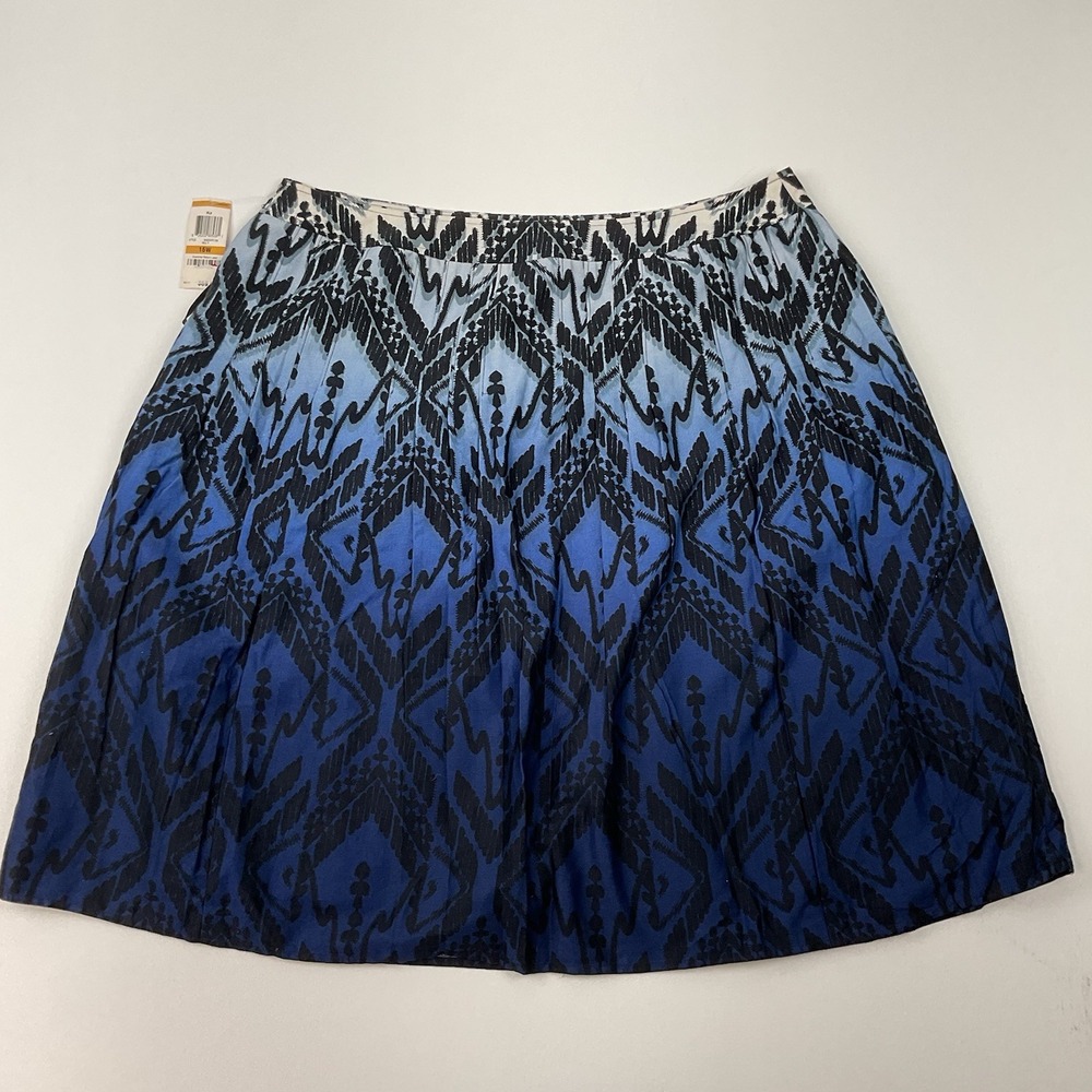 Charter Club Fiji‎ Skirt Sz 16W NWT Blue Black Ikat Print Pleated Cotton Lined - Picture 6 of 7